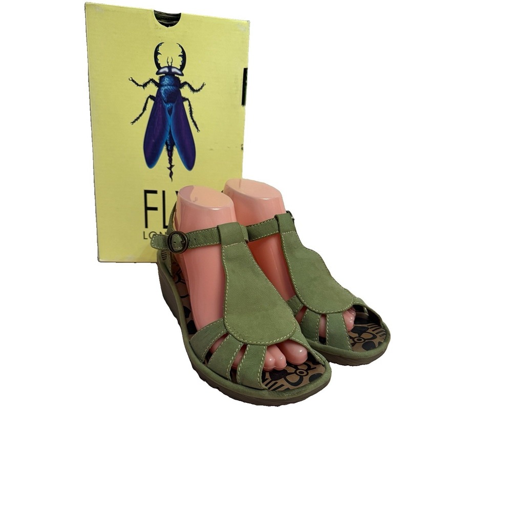 Fly London Leather Sandals 39 8 8.5 Cage Wedge Heel T-Strap Suede Ankle Strap